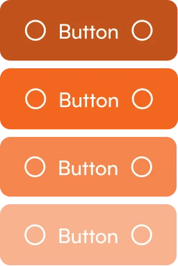 Set of orange primary button components in various states including default, hover, and disabled, with circular icons.