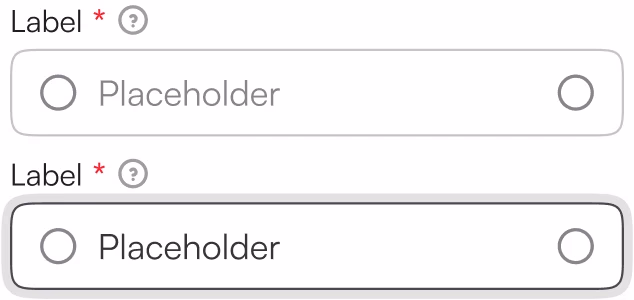 Minimalist text input field components with label and placeholder text, showing default and active states for forms.